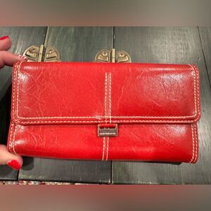 Vintage Liz Claiborne red leather trifold wallet